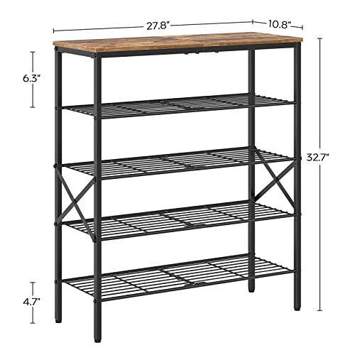 YATINEY 5-Tier Shoe Rack, Shoe Storage for Entryway and Closet, Free Standing Shoe Organizer with Metal Mesh Shelves, 16-20 Pairs of Shoes, Rustic Brown and Black SS05BR - color: Rustic Brown + Black, size: 27.8" x 10.8" x 32.7"