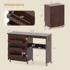 Giantex Folding Sewing Table with Storage, 3 Side Trays & Open Shelf, Built-in Charging Station, Mobile Craft Desk with Lockable Wheels, Space-Saving Sewing Machine Table for Home, Dorms, Espresso - color: Espresso