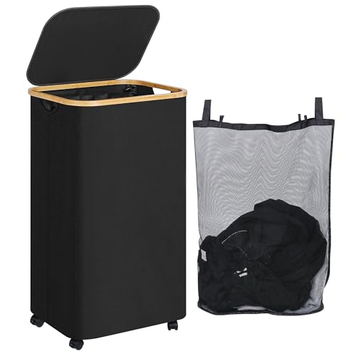 iEGrow 110L Laundry Basket with Wheels,Clothes Hamper for Laundry,Laundry Hamper with Lid and Inner Bag, for Laundry Room, Bedroom, Dormitory Storage,Black - color: Black, size: 110L