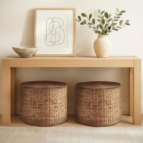 Best Choice Products Large Round Storage Ottoman W/Lid, Handwoven Water Hyacinth Footstool, Accent Stool, Side Table, Storage Container, Plant Stand For Living Room, Office, or Bedroom - Chestnut - color: Chestnut