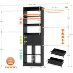 Besiost Closet System, 4-8 FT Closet Organizer Tower with 2 Wooden Drawers and Shelves, Can Fit 60 to 96 inch Walk-in Closet System with 5 Hang Rods, Built-in, Black - color: Black