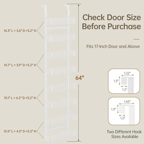 Delamu Adjustable Cabinet Door Organizer, 8-Tier Hanging Spice Rack Organizer, Metal Over the Door Pantry Organizer, Pantry Organizers and Storage Shelves for Kitchen Bathroom Laundry Room, White - color: White, size: 8 Tier-Medium