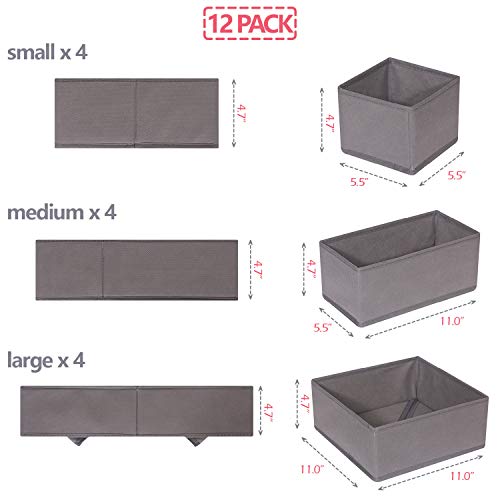 DIOMMELL 12 Pack Foldable Cloth Storage Box Closet Dresser Drawer Organizer Fabric Baskets Bins Containers Divider for Baby Clothes Underwear Bras Socks Lingerie Clothing,M Grey 444 - color: Medium Grey