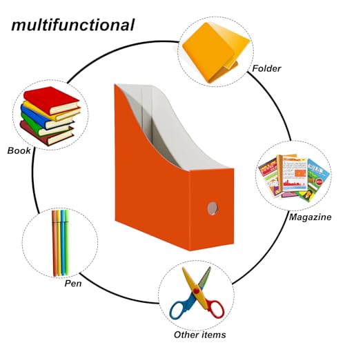 Limitliho Cardboard Magazine File Holder, Sturdy Book Bins for Classroom, Vertical File Folder Organizer, 10.6'' 10.2'' 3.5'' Inch Magazine Rack (Orange-Red, 24 Pack) - color: Orange-Red