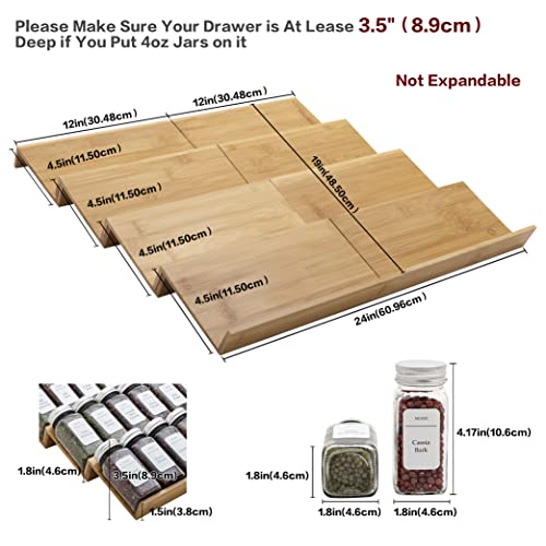 Bamboo Spice Rack Drawer Organizer - 8 Piece Set - 12" Wide, Combine Into 24" Rack (12" or 24") - size: 24"