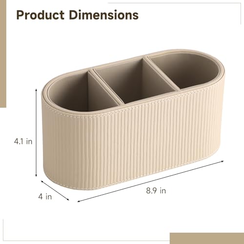 OMISTAR 3-Compartment PU Leather Pen Holder, Desk Organizer Stylish Bedside Remote Holder Nightstand, Eyeglasses/Stationery/Makeup Brush Storage Box, Long-Lasting Desk Accessories, 8.9 x 4 x 4.1 in - size: 3 Compartments