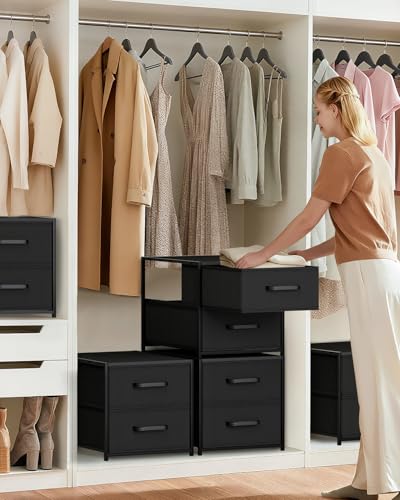 Homsorout Stackable Storage Drawers - 2 Tier Closet Organizer with Metal Frame and Handles, Fabric Dresser with Collapsible Bins for Bedroom, Dorm, Office, Black, 1 Pack - color: Black, size: 15.7 Inch. - 1 Pack
