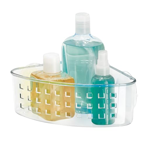 iDesign Plastic Suction Cup Corner Shower Basket for Bathroom Storage, Set of 2, Clear, Made in USA - style: Pack of 2