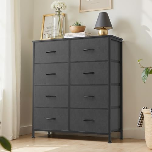 Sweetcrispy Dresser for Bedroom, Fabric Dresser with 8 Drawers, Chest of Drawers for Closet, Living Room, Sturdy Steel Frame, Wooden Top, Easy Pull Handle, Ash - color: Ash, size: 31.5"D x 11.8"W x 36.4"H (8 Drawers)