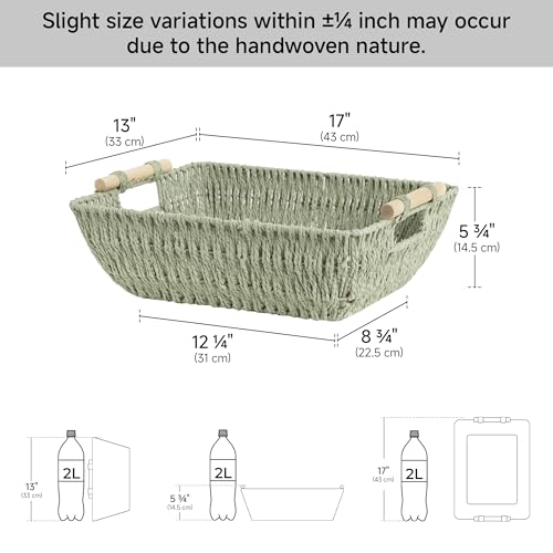 StorageWorks Extra Large Wicker Storage Basket for Organizing with Wooden Handles, Toilet Paper Baskets for Shelf, Bosana Green, 2-Pack - color: Bosana Green, size: Large