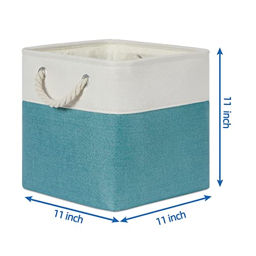 Temary Cubes Storage Baskets 11 Inch Cube Storage Bins 4 Pack Fabric Baskets for Gift Empty Teal Storage Bins for Shelves, Collapsible Fabric Storage Cubes Basket for Storage (White&Teal) - color: white&teal, size: 11"L x 11"W x 11"H