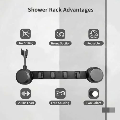No Drill Shower Caddy with Adjustable Shower Head Holder, 20 LBS Rustproof Wall Mounted Shower Organizer with 4 Hooks, Waterproof Adhesive Bathroom Storage Rack, Space Saving, Gunmetal Gray - color: Gunmetal Gray