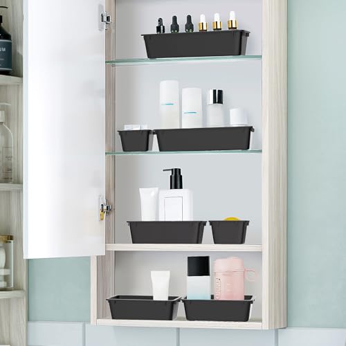WOWBOX 25 PCS Plastic Drawer Organizer Set, Desk Drawer Divider Organizers and Storage Bins for Makeup, Jewelry, Gadgets for Kitchen, Bedroom, Bathroom, Office, Deep Black - color: Deep Black