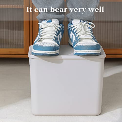 Yishyfier Plastic Storage Baskets With Lid Organizing Container Lidded Knit Storage Organizer Bins for Shelves Drawers Desktop Closet Playroom Classroom Office (4L, Light grey) - size: 4L
