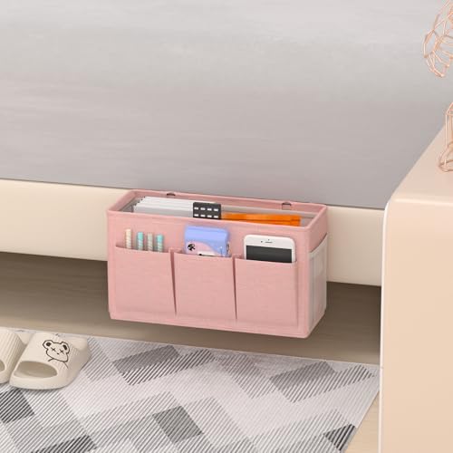 Edudif Dual-purpose Bedside Caddy Bedside Organizer, Bed Caddy with 6 Pockets, Versatile Bedside Storage Solution Magazine Remotes holder, ideal for Home, Dorm, Hospital, Crib Bed (Pink 2pcs) - color: Pink 2pcs
