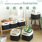 FinishingBo Cube Storage Baskets 6 Pack, 11x11 inch Cube Storage Bins with Leather Handles for Shelf Closet (White/ Black) - color: White/ Black