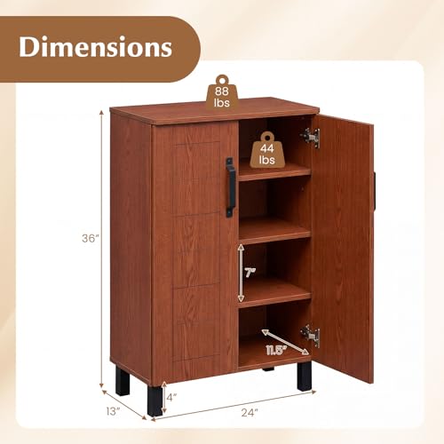 Giantex 5-Tier Shoe Storage Cabinet, Freestanding Wooden Entryway Cabinet w/Storage, 2 Doors, Removable Shelves, Shoes Rack Organizer w/Ventilation Hole for Hallway Closet Living Room (Brown) - color: Brown