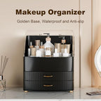 Makeup Organizer Countertop Vanity with Transparent Lid Drawers Waterproof Dustproof Cosmetic Skincare Bathroom Storage Gift for Women Teens Girls (Black) - color: Black