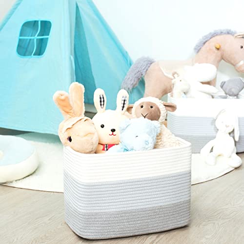 MINTWOOD Design 3-Pack Storage Baskets for Shelves, Playroom and Classroom, Book Basket, Decorative Storage Cube Bins, Woven Closet Organizers, Pantry and Shoe Organizer, 3-Tone Grey - color: 3-Tone Grey