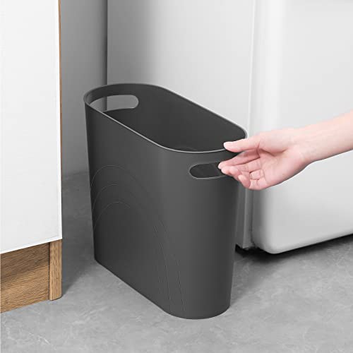 rejomiik Small Trash Can, 3.5 Gallon Slim Garbage Can Plastic Waste Basket with Handles Container Bin for Narrow Spaces Bathroom, Bedroom, Kitchen, Office at Home, Dark Gray - color: Dark Grey, size: 1 pack