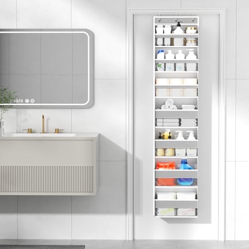 Mefirt Over The Door Organizer, 7 Tier Door Hanging Organizers with 7 Large Pockets 12 Side Pockets, Behind Door Storage Hanging Shelves for Closet Bathroom Bedroom Nursery - color: Grey, size: 7-Tier