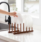 HBlife 6 Slots Teak Dish Plate Bowl Cup Book Pot Lid Cutting Board Drying Rack Stand Drainer Storage Holder Organizer Kitchen Cabinet（Keep Dry） - color: Teak 6 Slots 1pcs