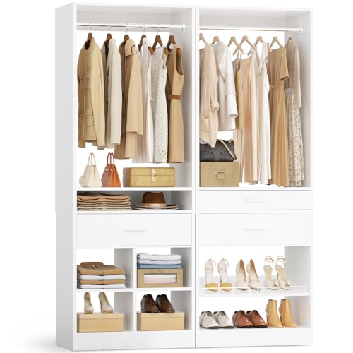 Unikito 50" W x 80" H Closet Organizer System, Modular Storage Tower with 2 Hanging Rods, 3 Wooden Drawers, Adjustable Shoe Rack & 4 Cubby Storage for Bedroom, Mudroom, Entryway White - color: White, size: 50 Inch