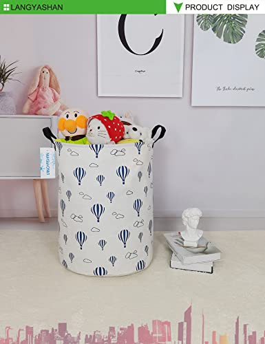 LANGYASHAN Laundry Basket Canvas Fabric Collapsible Organizer Basket for Storage Bin Toy Bins Gift Baskets Bedroom Clothes Children Nursery Hamper (Round Blue Balloon) - color: Blue Balloon