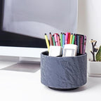Hennaja Round Leather Art Supply Organizer,Remote Control Holder,360 Degree Spinning,Multi-Functional Pencil Holder,4 Compartments Desktop Stationary Organizer(1-Hill Blue) - color: 1-Hill Blue
