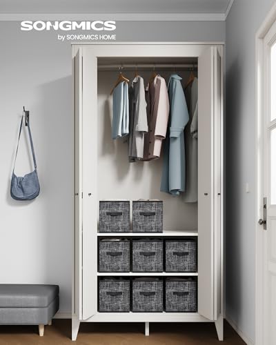 SONGMICS Storage Cubes, 10.2 x 10.2 x 11 Inches Non-Woven Fabric Bins with Double Handles, Set of 8, Closet Organizers for Shelves, Foldable, for Clothes, Ink Black UROB826B01 - color: Ink Black, size: 8 Pack (10.2"L x 10.2"W x 11"H)