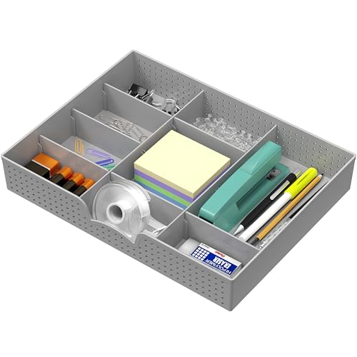 Simple Houseware Drawer Organizer Tray with 9 Adjustable Compartments, Gray - color: Gray, size: 1 Pack