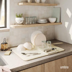 Umbra Udry Dish Rack and Microfiber Drying Mat – Space-Saving Design Folds Up for Easy Storage, Basic Rack, Linen - color: Linen, style: Basic Rack