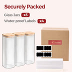 Rectangle Glass Storage Containers with Lids, Glass Jars with Bamboo Lids for Spaghetti, Pasta, Kitchen Pantry Storage Containers (2 pack 2.2qt) - size: 2 pack（2.2qt）
