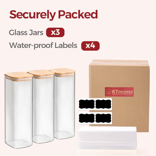 Rectangle Glass Storage Containers with Lids, Glass Jars with Bamboo Lids for Spaghetti, Pasta, Kitchen Pantry Storage Containers (2 pack 2.2qt) - size: 2 pack（2.2qt）
