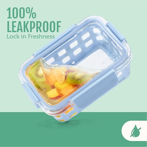 Ello Duraglass 3.4 Cup Meal Prep Sets 10Pc, 5 Pack Set- Glass Food Storage Container with Silicone Sleeve and Airtight BPA-Free Plastic Lids, Dishwasher, Microwave, and Freezer Safe, Olive Tree - color: Olive Tree, size: 3.4 Cup