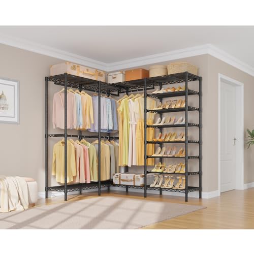 VIPEK S4 Heavy Duty Clothes Rack with Shoe Shelves Freestanding Clothing Rack with 6-Tier Shoe Rack, 4 Hanging Rod, Adjustable Shelf, Walk in Closet Organizer Garment Rack, Black - color: Black, style: S4