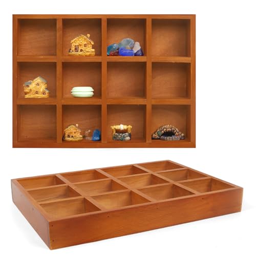 Wooden Tray, 2 Pack Wood Drawer Organizer Drawer Organizer 12 Grid Sorting Tray, Wood Divided Organizers Wooden Sorting Trays For Arts & Crafts, Stationery, Small Items, Home Office