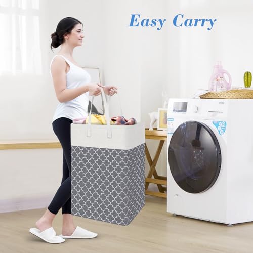 BlissTotes 3-Pack Laundry Basket, Freestanding＆Waterproof Laundry Hamper, Collapsible Tall Clothes Hamper with Easy Carry Handles for Clothes, Towels in the Family and Dorm,Clover Grey,75L - color: Clover Grey, size: 75L