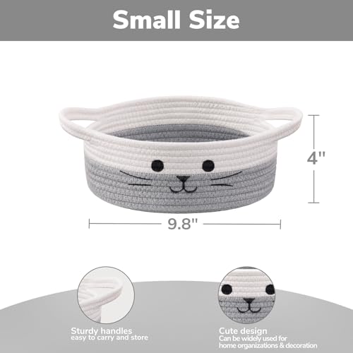 Cute Cat Toy Basket, Gift Baskets Empty for Home Decor, Baby Basket for Baby Shower, Small Cotton Rope Baskets for Pets Toys, White & Grey, 9.8 x 4 inches - color: White & Grey, size: 9.8"W x 4"H