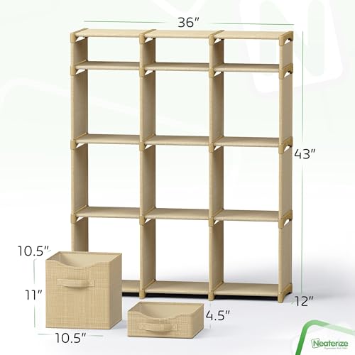 Cube Storage Organizer with Storage Bins Included - The Perfect Closet Organizers and Storage Solution. Includes 12 Storage Cubes, Great For Toy Storage, Closet Storage, Clothes Storage (Beige) - color: Beige, size: 12 Storage Cubes