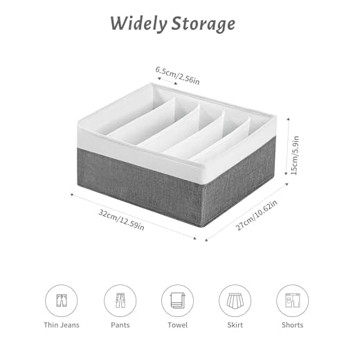Jeans Drawer Organizers for Clothing,5 Grids Compartment Wardrobe clothes organizer,Fabric Washable Closet Organizers and Storage Bins for Jeans,Pants,Bra,Legging,t-shirt-GreyWhite - color: GreyWhite