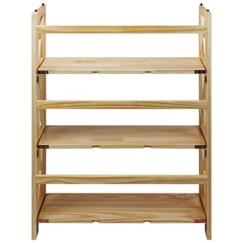 Casual Home Montego 3-Shelf Folding Bookcase, Natural , 27.5" Wide - color: Natural, size: 3-Shelf Stackable