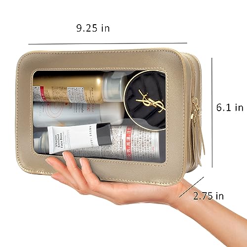 LETGO Clear Makeup Bags, TSA Approved Toiletry Bag with Zipper, Clear Makeup Organizer Fit Carry-on Travel Essentials,Clear Cosmetic Bags for Women Men (O-Gold) - color: O-Gold