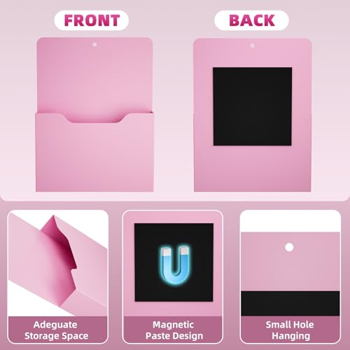 Magnetic File Holder - Magnetic Paper Holder, Pocket Organizer Office Supplies Storage Mail Organizer for Notebooks,Planners,Letter (Pink) - color: Pink Holder-L