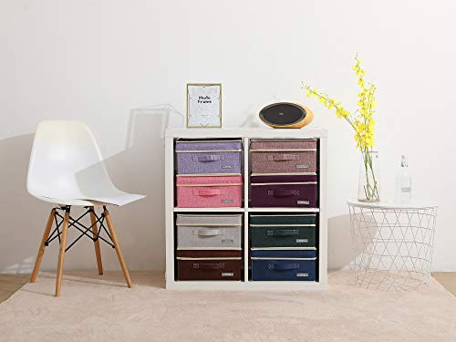 YueYue Foldable Fabric Closet Organizer Bins Box Storage - 4 Pack 12.4 X 12 X 6.7 Inch Storage Bins With Lids 4 Light Color Basket Boxes - Bins Storage Box Collapsible Cloth Home Lid - color: Light Gray/Pink/Purple/Light Brown, size: 12.4in/12in/6.7in