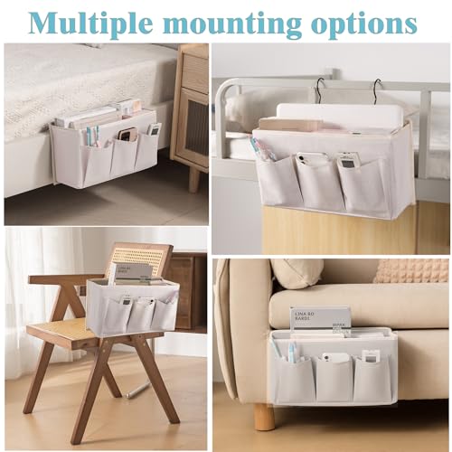 Bedside Caddy / Bedside Storage Organizer Hanging Bag with Three Options,Suitable for home beds, sofas, and dormitory beds—can hold magazines, books, phones, iPads, remote controls. (White) - color: White