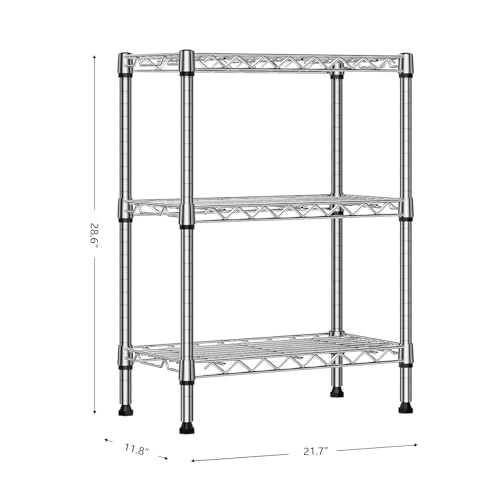 M MZG 750 lbs 3 Tier Shelf Metal Storage Shelves Wire Rack Closet Organizers with PP Board for Garage Kitchen Bathroom Laundry Chrome 11.8" D x 21.7" W x 28.6" H - color: Chrome, size: 3 tier, 11.8" D x 21.7" W x 28.6" H