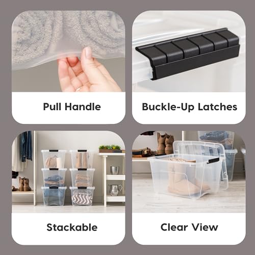 IRIS USA 32 QT Plastic Storage Box with Lid and Latches - 6 Pack - BPA-Free, See-Through Organizing Solution, Durable Nestable Stackable Containers, Secure Pull Handle - Clear - color: Clear, size: 32 Qt, style: 6 Pack