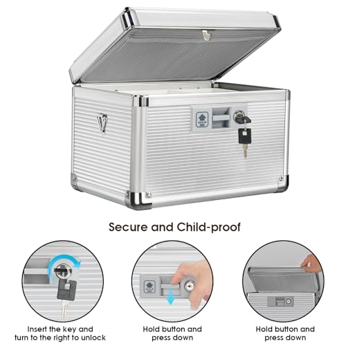 Medicine Lock Box with Key, Alluminum Alloy Box for Medication,First Aid Box with a Removeable Tray to Store Medicines & Pills for Home, Silver 12 * 7.68 * 7.87 Inch - color: Silver, size: Medium-12inch