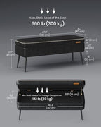 VASAGLE EKHO Collection - Storage Ottoman Bench, Entryway Bedroom Bench, 15 Gallons, Synthetic Leather with Stitching, Mid-Century Modern, Safety Hinges, Loads 660 lb, Ink Black ULOM074B01 - color: Ink Black, style: 15-Gallon Storage Bench